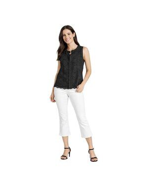 Lauren Ralph Lauren Size 6 Black Sleeveless Eyelet Cotton Button-Down Top
